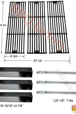 bbq factory Replacement Rebuild Kit fits Chargriller 3001, 3008, 3030, 4000, 5050, 5252 Gas Grill Stainless Steel Burner,Porcelain Steel Heat Plate,Porcelain Coated Cast Iron Cooking Grid