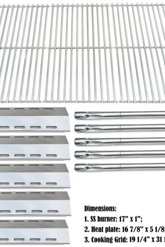 Bar.b.q.s Replacement Ducane 30400042,30400043,30558501 Gas Grill Burners,Heat Plates,Cooking Grid (SS Burner + SS Heat Plate + Solid Stainless Steel Cooking Grid)