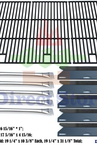 Direct store Parts Kit DG180 Replacement Perfect Flame 5 Burner 720-0522; Charmglow 5 Burner 720-0396,720-0578 Gas Grill(SS Burner + Porcelain Steel Heat Plate + Porcelain Cast Iron Cooking Grid)