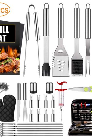 32PCS BBQ Grill Accessories Tools Set, Stainless Steel Grilling Tools with Carry Bag, Thermometer, Grill Mats for Camping/Backyard Barbecue, Grill Tools Set for Men Women