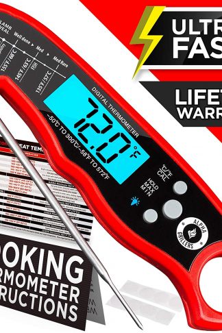 Alpha Grillers Instant Read Meat Thermometer for Grill and Cooking. Upgraded with Backlight and Waterproof Body. Best Ultra Fast Digital Kitchen Probe. Includes Internal BBQ Meat Temperature Guide