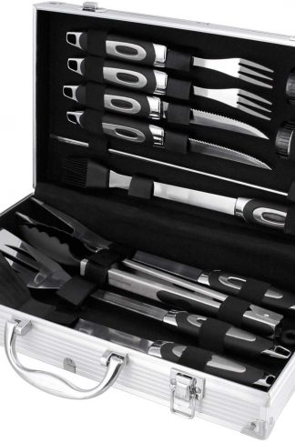 BBQ Masters 16 Piece Professional BBQ Grill Tool Set with Storage Case, Heavy Duty Stainless Steel