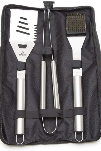 Barbecue Grill Set - 20% Thicker Heavy Duty Stainless Steel Grill Accessories – 3 Piece Grilling Tool Set - 17 inches Long Spatula Tongs Wire Brush & Free Nylon Carrying Bag