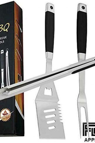 EOYIZW 3-Piece Grill Tool Set, Stainless Steel Grilling Tools Set, Heavy Duty BBQ Accessories: Extra Thick Barbecue Utensils Spatula, Fork, Tongs