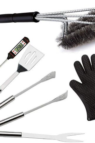 OLIVIA & AIDEN Barbecue Grill Tool Set - 6 Piece Stainless Steel Outdoor Barbecue Accessory Kit with BBQ Glove and Storage Case
