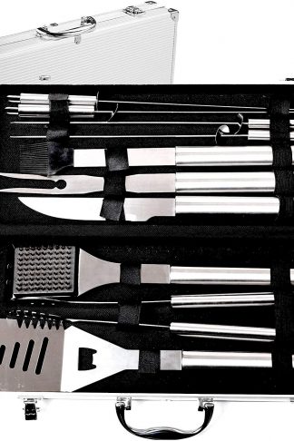 Stainless Steel BBQ Grill Tools Set with Premium Aluminum Case - 10 Heavy Duty Professional-Quality Grill Utensils/Barbecue Tools for Complete Outdoor Grilling | In a Portable Case