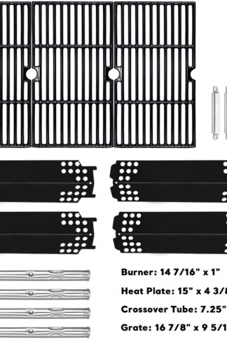 Uniflasy Grill Replacement Parts Kit for Charbroil 461334813, 463436215, 463436213, Thermos 466360113 and Other Grills, Includes Burner Tube, Heat Shield Plate, Cooking Grate and Crossover Tube
