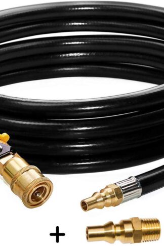 DOZYANT 12 FT RV Propane Quick Connect Hose, RV Quick Connect Propane Hose, Quick Disconnect Propane Hose Extension - 1/4 Inch Safety Shutoff Valve & Male Full Flow Plug for LP Gas Low Pressure System