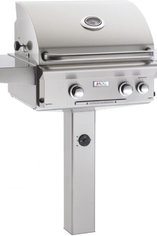 AOG American Outdoor Grill L-Series 24-Inch 2-Burner Propane Gas Grill On In-Ground Post with Rotisserie - 24PGL