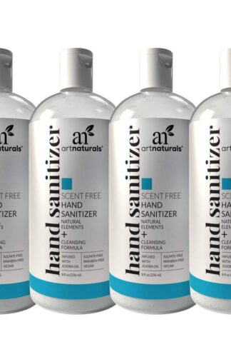Artnaturals Hand Sanitizer Gel Alcohol Based (4 Pack x 8 Fl Oz / 220ml) Infused with Jojoba Oil, Alovera Gel & Vitamin E - Unscented Fragrance Free Sanitize by Artnaturals