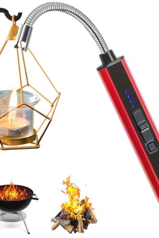 Boncas Candle Lighter, Large Capacity Windproof USB Lighter, Plasma Arc Lighter with Long Flexible Neck and Battery Display for Lighting Candles, Camping, BBQ, Fireworks Red