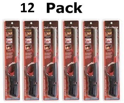 Click-n-Flame Refillable Long-Reach Butane Lighters (12 Pack)