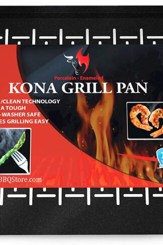 Kona Best Grill Tray - Heavy Duty BBQ Grilling Pan Will Never Warp & Porcelain Enameled for Easier Cleaning - BBQ Accessory for Fish, Vegetables, Kabobs - 16x12 x1 inch