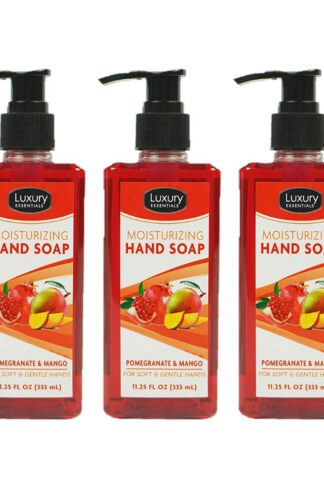 Luxury Essentials Hand Soap | Bathroom Kitchen Liquid Soap | Value Pack | Mango & Pomegranate Scent | 11.25 Oz Bottle Size (3 Pack)