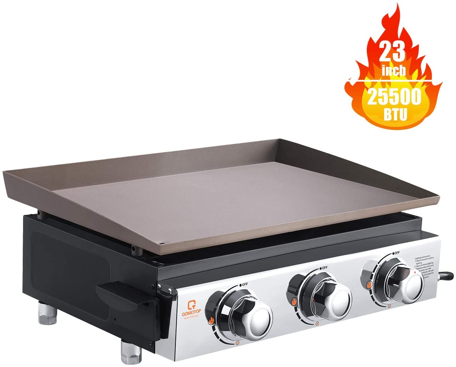 Tabletop Propane Gas Grill, 23 Inch Portable Outdoor Griddle, 3 Burners Griddle with 25500 BTU