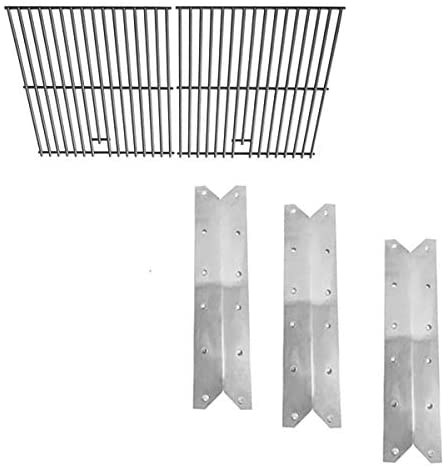 bbqGrillParts Repair Replacement Kit for Mission BG1764B-A, BG1764B-B, BH13-101-099-02, BG1455B, BG1755B, Includes 3 Heat Plates and Solid Stainless Steel Cooking Grids, Set of 2
