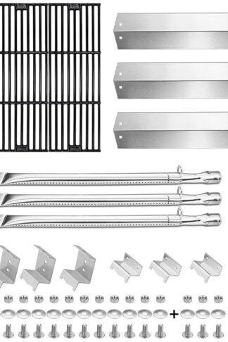 Searglow Replacement Parts Kits for Chargriller 3001 3008 3725 3030 4000 5050 5252 King Griller 3008 5252 Stainless Steel Grill Burner Heat Plates Porcelain Cast Iron Cooking Grates Hanger Brackets