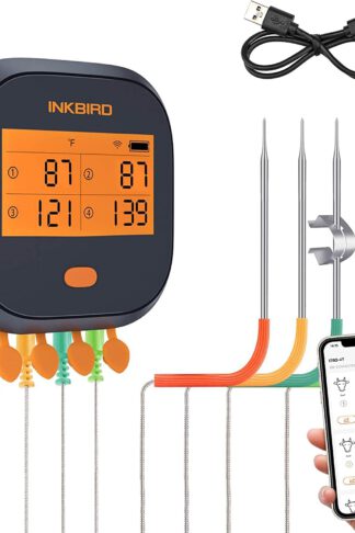 Inkbird WiFi Grill Meat Thermometer IBBQ-4T with 4 Colored Probes, Wireless Barbecue Meat Thermometer with Calibration, Timer, High and Low Temperature Alarm for Smoker, Oven, Kitchen, Drum