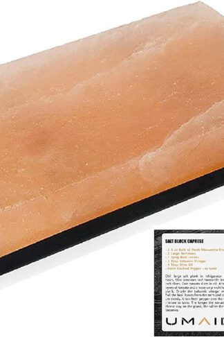 UMAID Natural Himalayan Rock Salt Block Cooking Plate 12 X 8 X 1.5 for Cooking, Grilling, Cutting and Serving, Food Grade Salt with Metal Steel Tray Set with Recipe Pamphlet