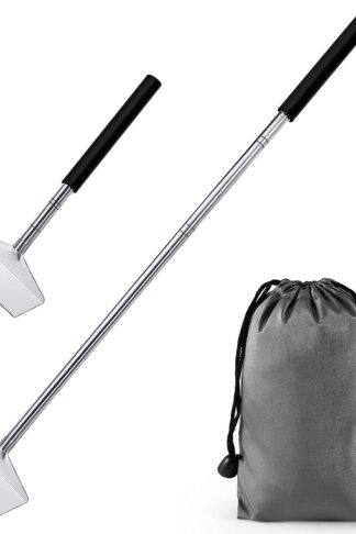 Jakeei 26.8 Extendable BBQ Ash Tool Stainless Steel Charcoal Ash Rake Ash Removal Tool Charcoal Garden Tools Grill Cleaning Tools Corner Cleaner Accessories with Storage Bag