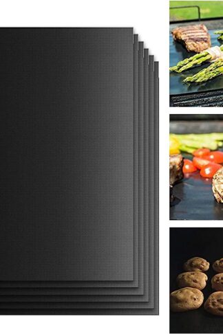 ZCMIAO BBQ Grill Mat, Thickness 0.25mm Non Stick BBQ Mat with Holes Heavy Duty 500 ℉ Grill & Baking Mats (Set of 6), Easy Clean & Use BBQ Accessories, Reusable on Gas Charcoal Electric Grills Black