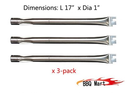 13041(3-pack) Replacement Straight Stainless Steel Burner for BBQ Grillware, Home Depot, Ducane, Original Part, Lowes Model Grills