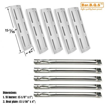 Bar.b.q.s Kenmore Sears P01705009E, P01708034E, P02008010A, P02008029A and Grill Chef PAT502, PAT-502 Replacement Kit Includes 5 Stainless Burners & 5 Stainless Heat Shields