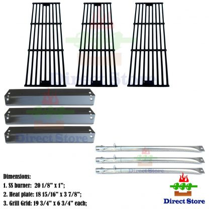 Direct store Parts Kit DG153 Replacement Chargriller 3001,3008,3030,4000,5050,5252; King Griller 3008,5252 Gas Grill (SS Burner + Porcelain Steel Heat Plate + Porcelain Cast Iron Cooking Grid)