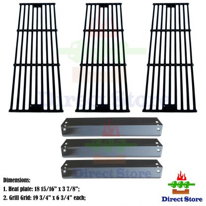Direct store Parts Kit DG234 Replacement for Chargriller 3001,3008,3030,40,00, 5050,5252; King Griller 3008,5252 Gas Grill (Porcelain Steel Heat Plates + Porcelain Cast Iron Cooking Grid)