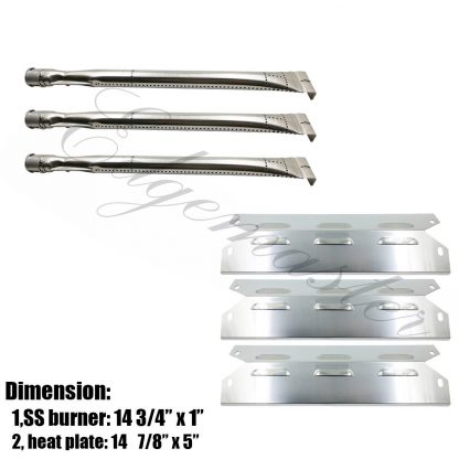 Edgemaster 3 Packs Stainless Steel Grill Burner, Heat Plates, Burner Cover Replacement For Select Kenmore 146.23678310, 146.23679310, 640-05057371-6, 640-05057373-6 Gas Grills Models