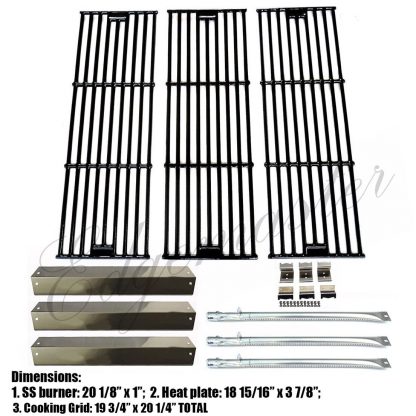 Edgemaster Replacement Rebuild Kit fits Chargriller 3001, 3008, 3030, 4000, 5050, 5252 Gas Grill Stainless Steel Burner,Stainless Steel Heat Plate,Porcelain Coated Cast Iron Cooking Grid