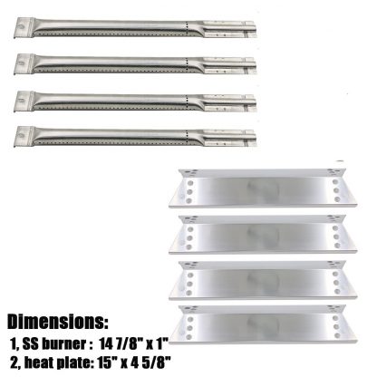 Grill Repair KIT SS Burners, SS Heat Shield -4pack Replacement For Charbroil 463411512, 463411712, Kenmore,Nexgrill 720-0719BL, 720-0773,720-0783