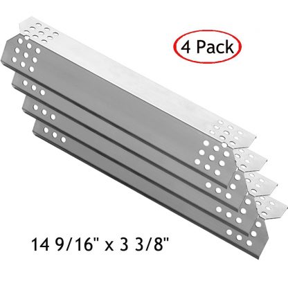 HANEE KS708 Stainless Steel Grill Heat Plate Shield, Burner Cover, Flame Tamer, Gas BBQ Replacement Parts for Grill Master 720-0697, 720-0737 and Nexgrill Models, 14 9/16 inch x 3 3/8 inch, Set of 4