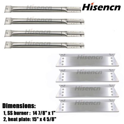 Hisencn Replacement SS Burners&Heat Plates For Charbroil 463411512, 463411712, 463411911 Kenmore 415.16106210 415.16107110 Nexgrill 720-0773 720-0783 Gas Grill