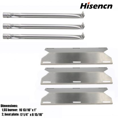 Hisencn Replacement Stainless Steel Burner&Heat Plates For Charmglow Home Depot 3 Burner 720-0230 720-0036-HD-05 Gas Grill Burners & Heat Plates