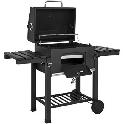 Premium Barbecue Charcoal Grill And Somker With 2 Foldable Shelves Bottom Storage Shelf Bottle Opener Outdoor Patio Deck Backyard Yard Dinner Party Camping Picnic BBQ Heavy Duty Steel Construction