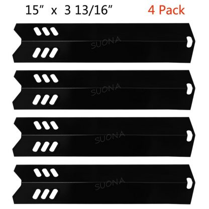 SUONA PT-08 BBQ Parts Gas Grill Heat Plate Heat Tent, Flame Tamer Burner Cover, Porcelain Steel Heat Shield Replacement for Backyard, Uniflame Models, 15 x 3 13/16 inch, 4-Pack