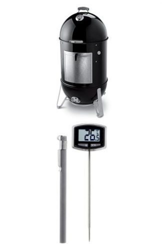 Weber 731001 Smokey Mountain Cooker 22-Inch Charcoal Smoker, Black and Thermometer Bundle