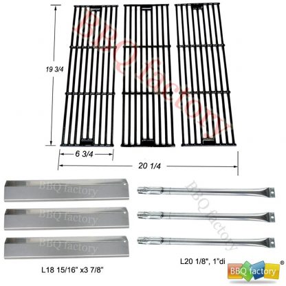 bbq factory Replacement Rebuild Kit fits Chargriller 3001, 3008, 3030, 4000, 5050, 5252 Gas Grill Stainless Steel Burner,Stainless Steel Heat Plate,Porcelain Coated Cast Iron Cooking Grid