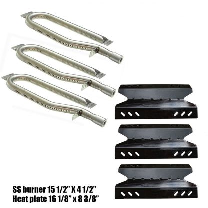 Bar.b.q.s Outdoor Gourmet Gas Grill Repair Kit Replacement Stainless Steel Burners and Porcelain Steel Heat Plates, 3 Pack