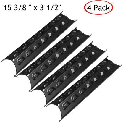 HANEE KP769 Porcelain Steel BBQ Heat Shield Plate Tent, Flame Tamer Burner Cover, Gas Grill Replacement Parts for Perfect Flame, Master Forge, Brinkmann, Kenmore, 15 3/8 inch x 3 1/2 inch, Set of 4
