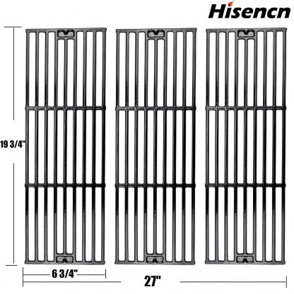 Hisencn Gas Grill Grate Porcelain-enamelled Cast Iron Cooking Grid Replacement for Chargriller gas grill models 2121, 2123, 2222, 2828, 3001, 3030, 3725, 4000, 5050, 5252, Sold as a set of 3