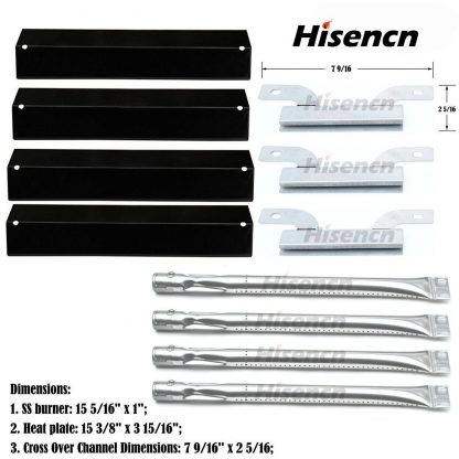 Hisencn Gas Grill Repair KIT Parts SS Burner,Porcelain Steel Heat plate, Carry over Tubes For Brinkmann 810-1420-0, 810-1420-1, 810-1450-0 Gas Grill Models