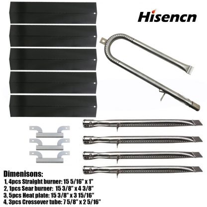 Hisencn Replacement Barbecue Grill Gas bbq Brinkmann 810-4557-0 810-4457-F 810-3660-S Gas 4pack Stainless Steel Grill Burners Stainless Steel Carry Over Tube Porcelain Steel Heat Plate