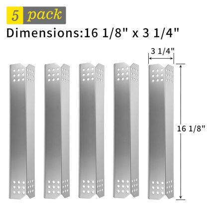 SHINESTAR Gas Grill Replacement Parts for Jenn-Air, Kitchen Aid, Nexgrill, Kenmore and Others, 5-pack Stainless Steel Heat Tent Shield Plate, Burner Cover Flame Tamer (16 1/8 x 3 1/4 Inch)(SS-HP018)