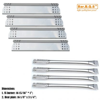 Bar.b.q.s 4-pack Replacement Kitchen Aid 720-0733A,4 Burner Gas Grill Burner,Heat Plate (Stainless Steel Burner + Stainless Steel Heat Plate)