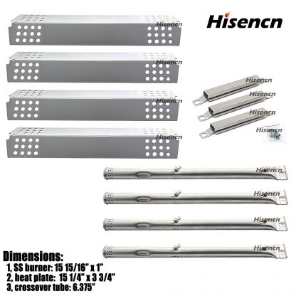 Hisencn BBQ Repair Kit Stainless Steel Pipe Burner, Heat Plate, Carry over Tube Replacement For Charbroil 463241113, 463449914 Gas Grill Model