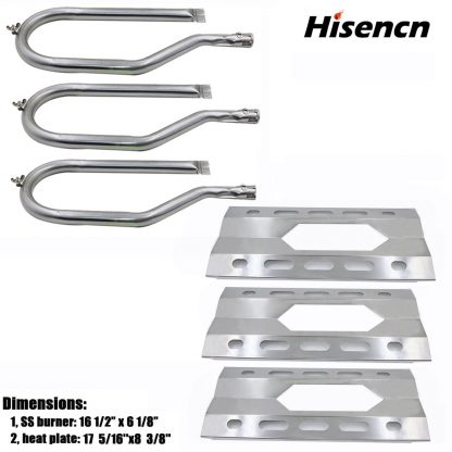 Hisencn Replacement Stainless Steel Burner & Heat Plate For Select Gas Grill Models By Costco Kirkland, Nexgrill, Harris Tweeter, Sterling Forge Courtyard, Virco, and Others Ngb1 (Repaire Kit)