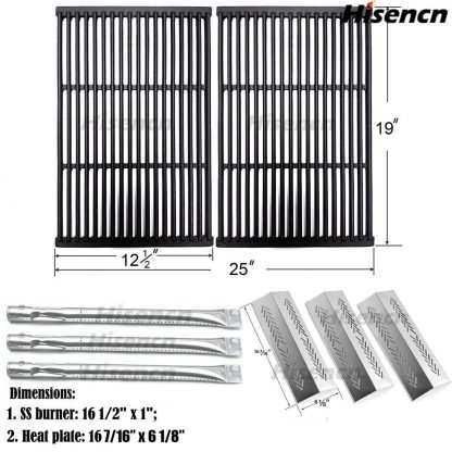 Hisencn Stainless Steel Grill Burner , SS Heat plate Heat tent , Set of 2 Cast Iron Cooking Grids Replacement Parts For Broil-mate, Grillpro, Sterling Gas grills