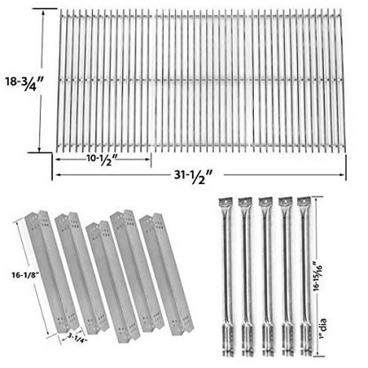Jenn-Air 720-0727, 720-0709, 720-0709B Five Burner Gas Grill Repair Kit Includes 5 Stainless Heat Plates, 5 Stainless Steel Burners and Stainless Steel Cooking Grid